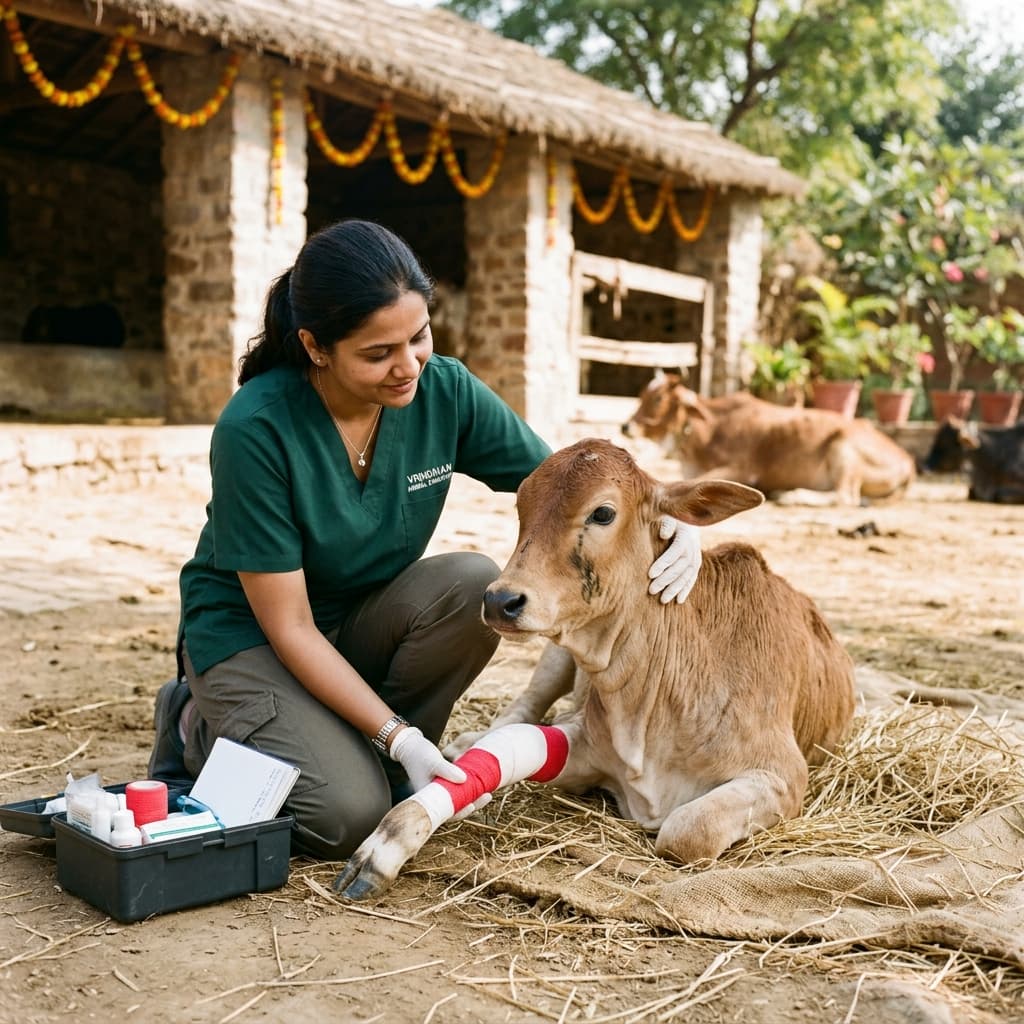 Our volunteers providing medical care to a newly rescued blind cow. Support us today! 🏥🐄